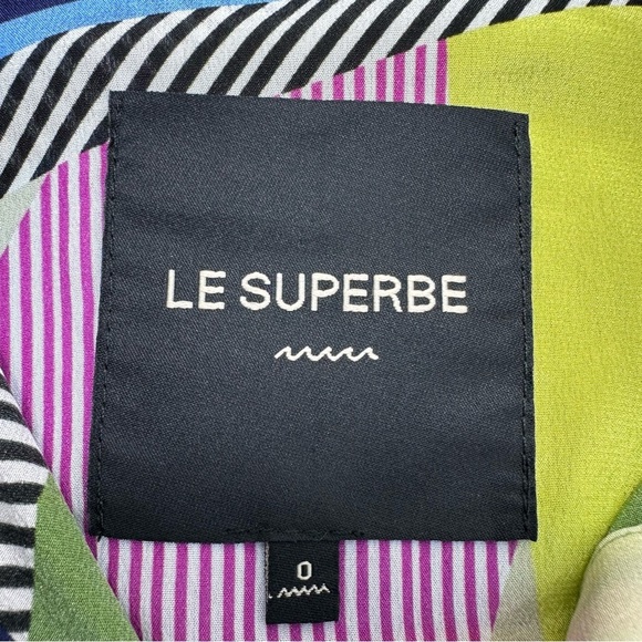 LE SUPERBE Interrupted Pattern Sunset Tower Tuck Silk Blouse Women’s Sz 0 - Picture 5 of 11